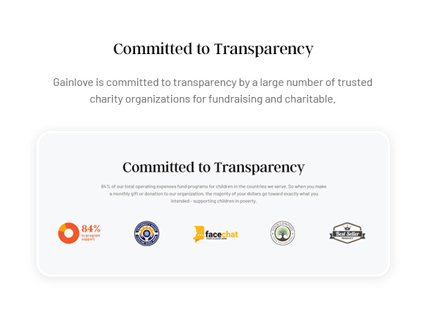 Gainlove Nonprofit WordPress Theme - Committed to Transparency