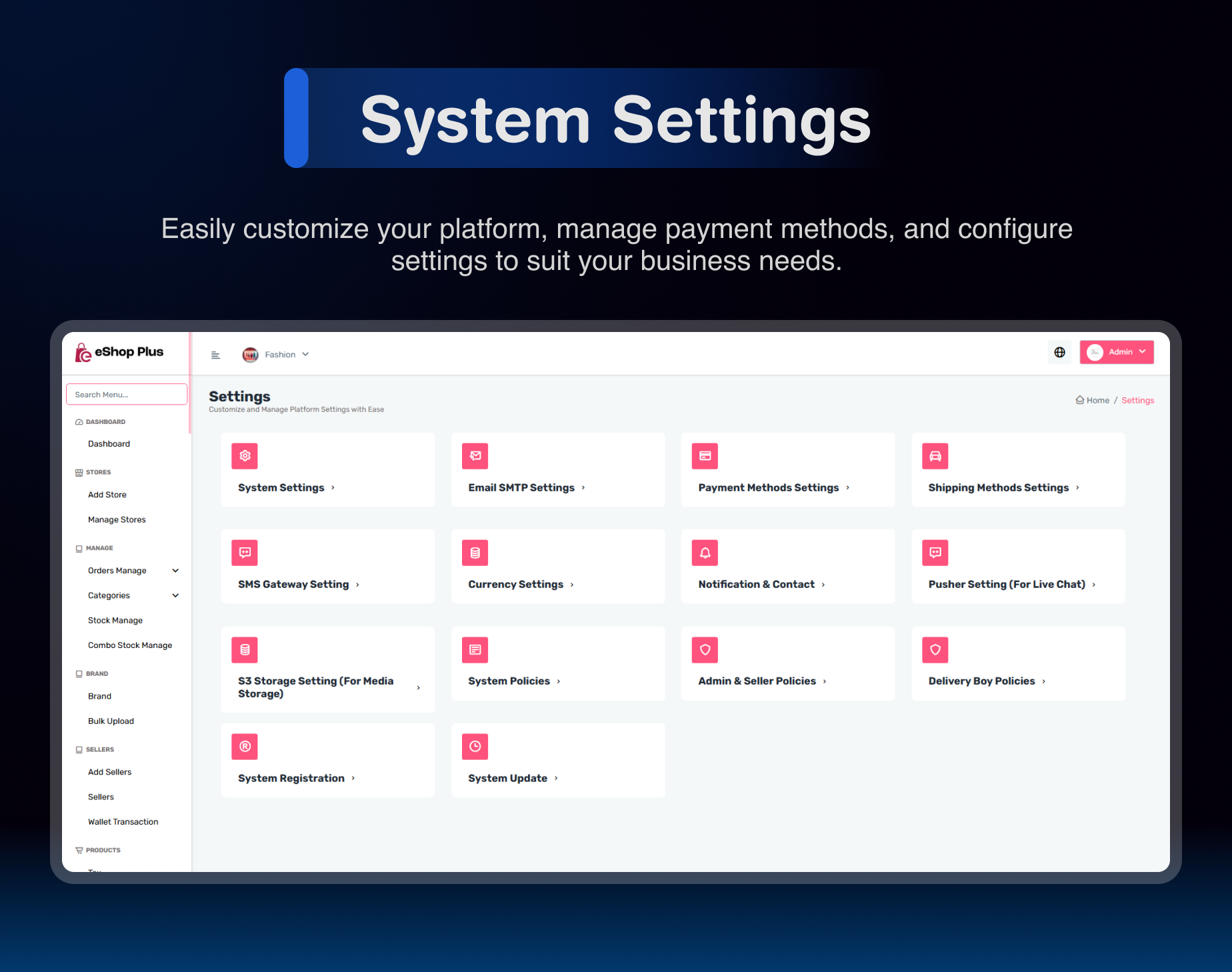 System Settings - eShop Plus - Multi Vendor, Multi Store, Multi Currency | eCommerce CMS Website in Laravel & Livewire