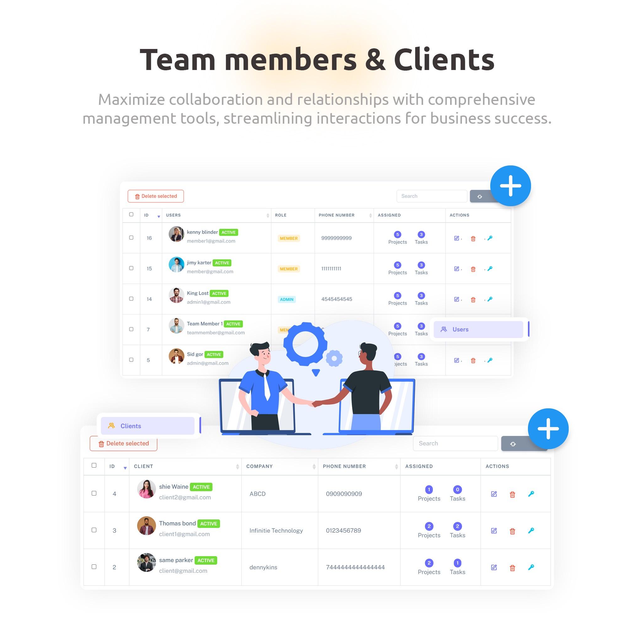 Team members and Clients - Admin panel - Taskify SaaS - Project Management, Task Management & Productivity Tool