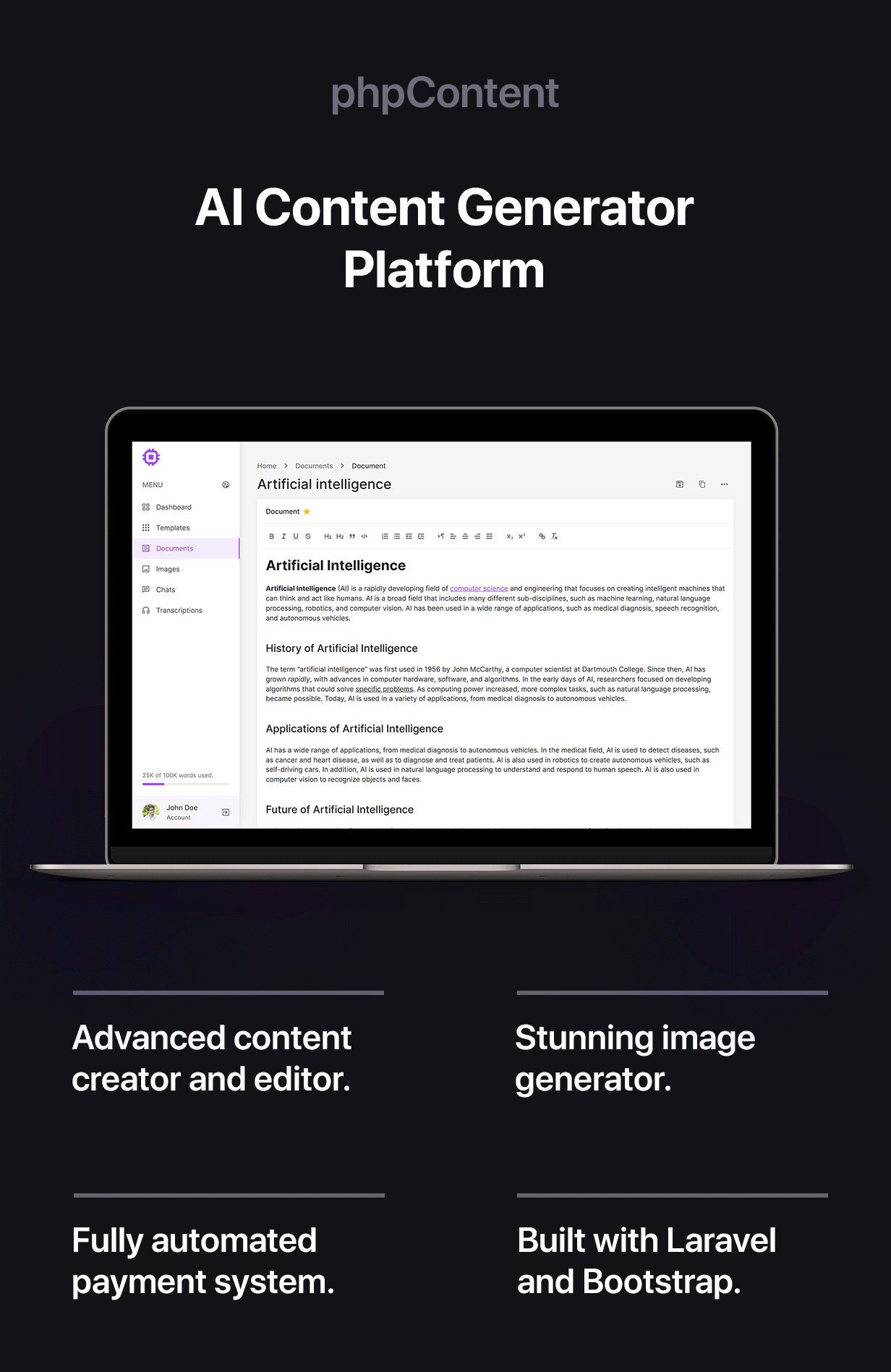 phpContent - Plataforma geradora de conteúdo de IA (SaaS) - 3