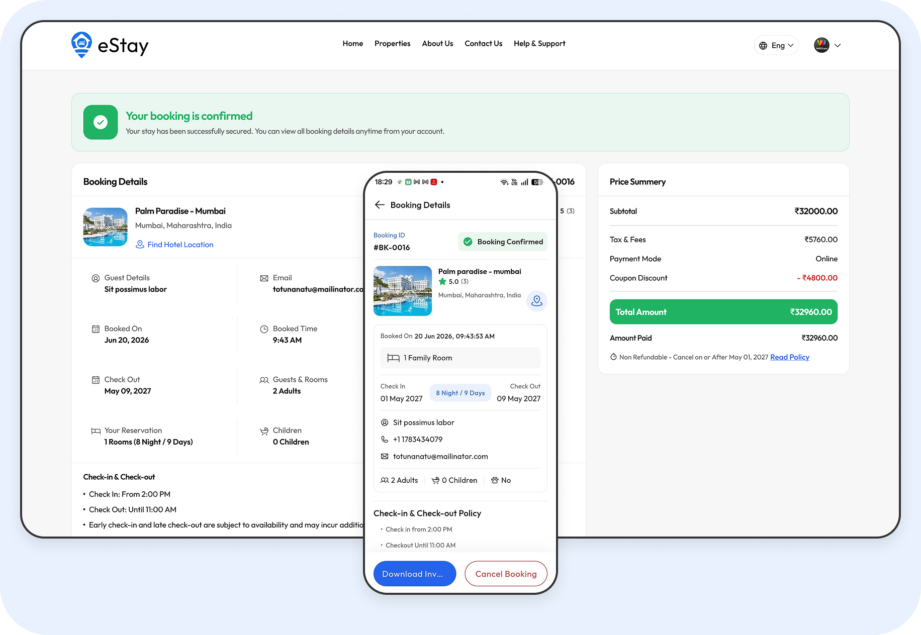 Instant Booking Confirmation