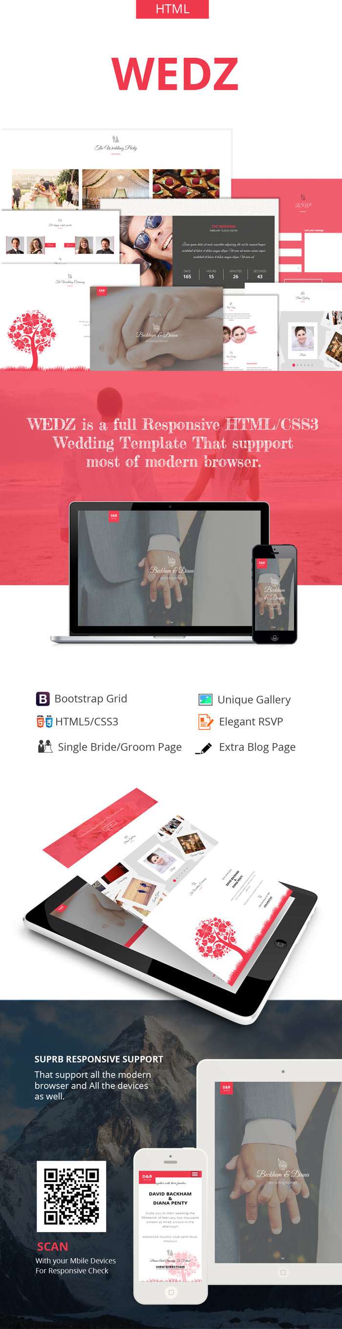 Wedz - Responsive HTML5 Wedding Template - 1