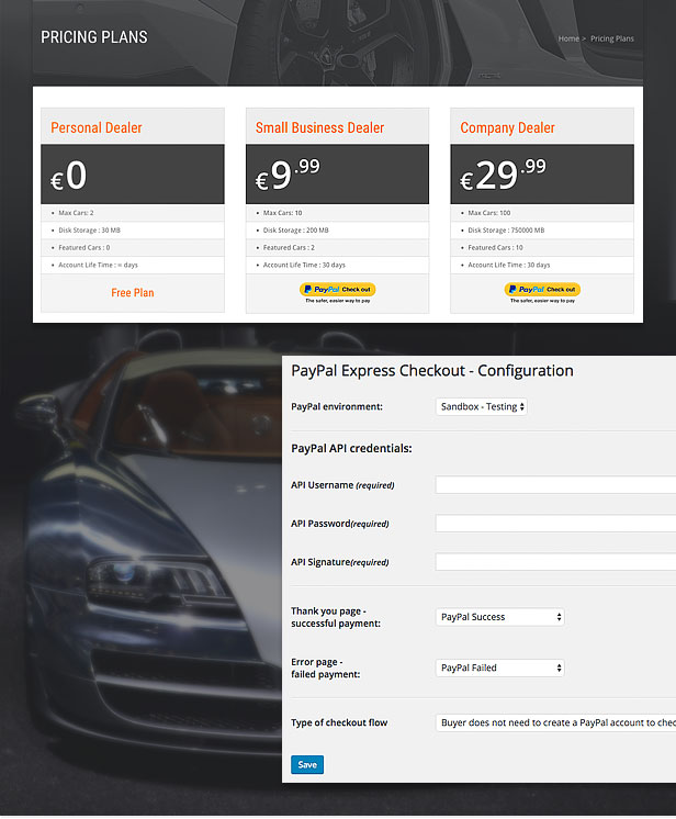 car sales theme paypal module