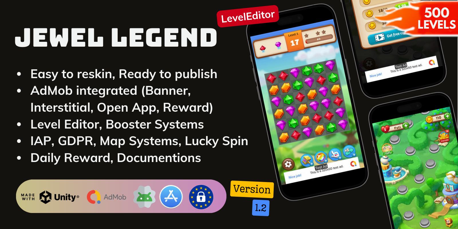 Jewels Legend – Unity Complete Project 500 levels