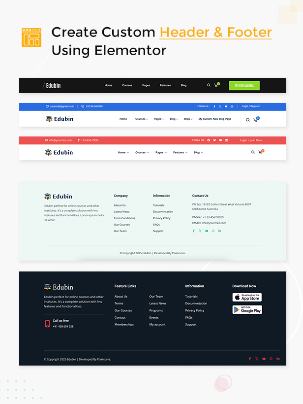 Header and Footer Builder for Custom Design
