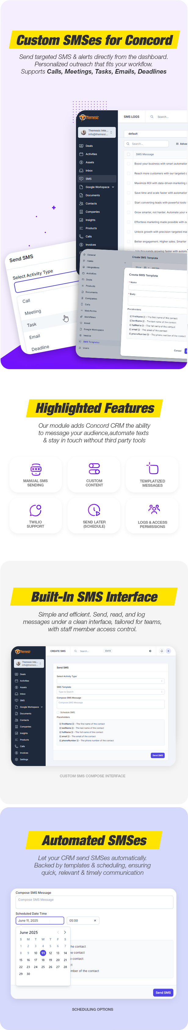Custom SMS module for Concord CRM - Automated and On-demand Messages - 1