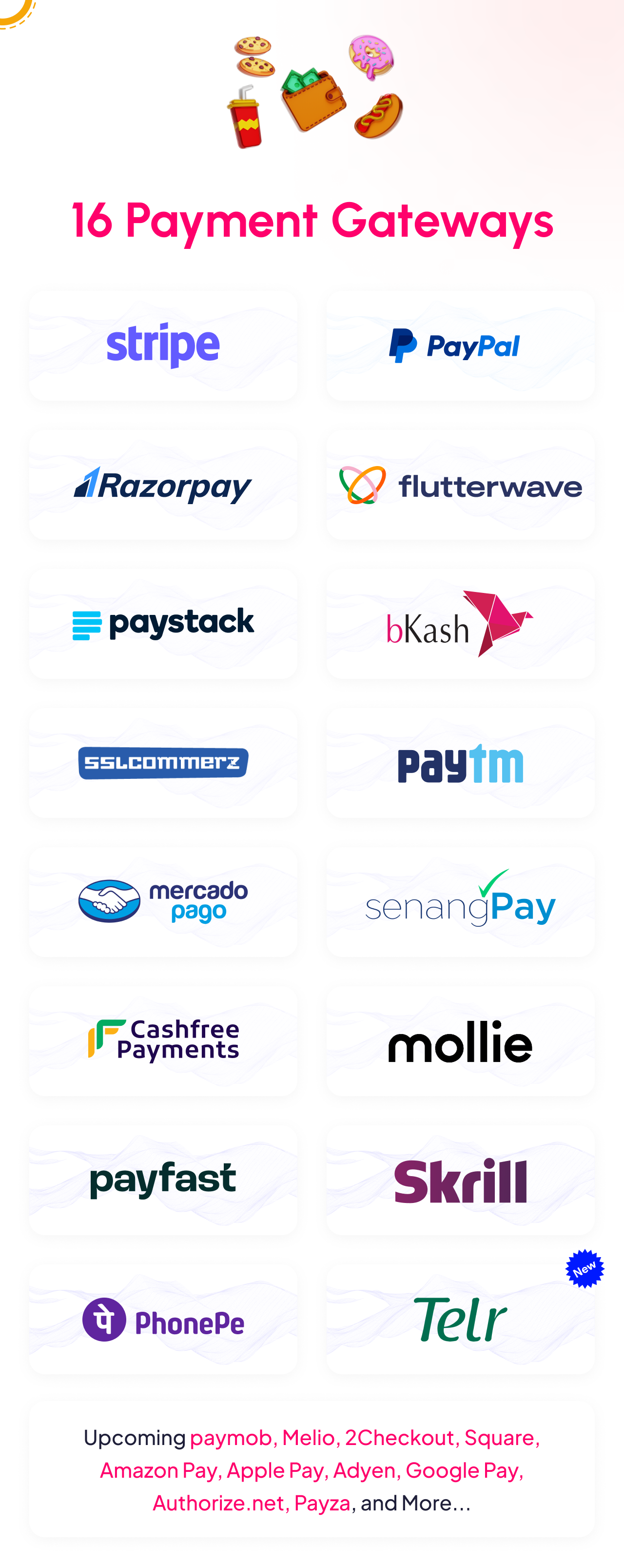 Payment Gateway's included with foodking