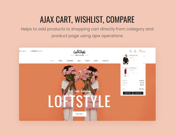 Ajax Cart, Wishlist, Compare