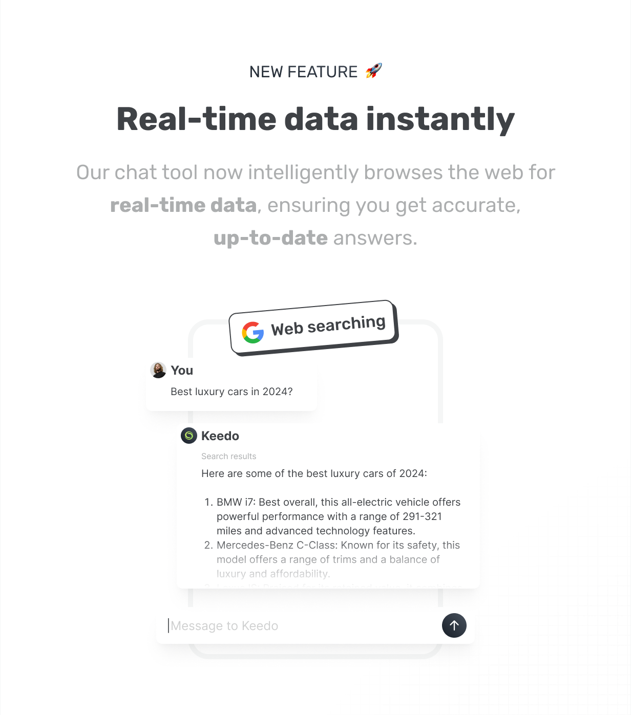 Real-Time Data at Your Fingertips - Our chat tool now has web browsing capabilities! It intelligently searches for real-time data and determines when browsing is necessary to provide you with accurate and up-to-date answers. @heyaikeedo #aikeedo