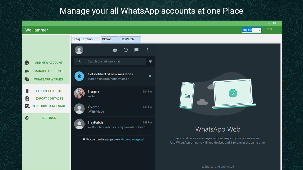 WAHammer - Multi WhatsApp account Browser + WhatsApp Warmer / Account engager (Full Resaller) - 1