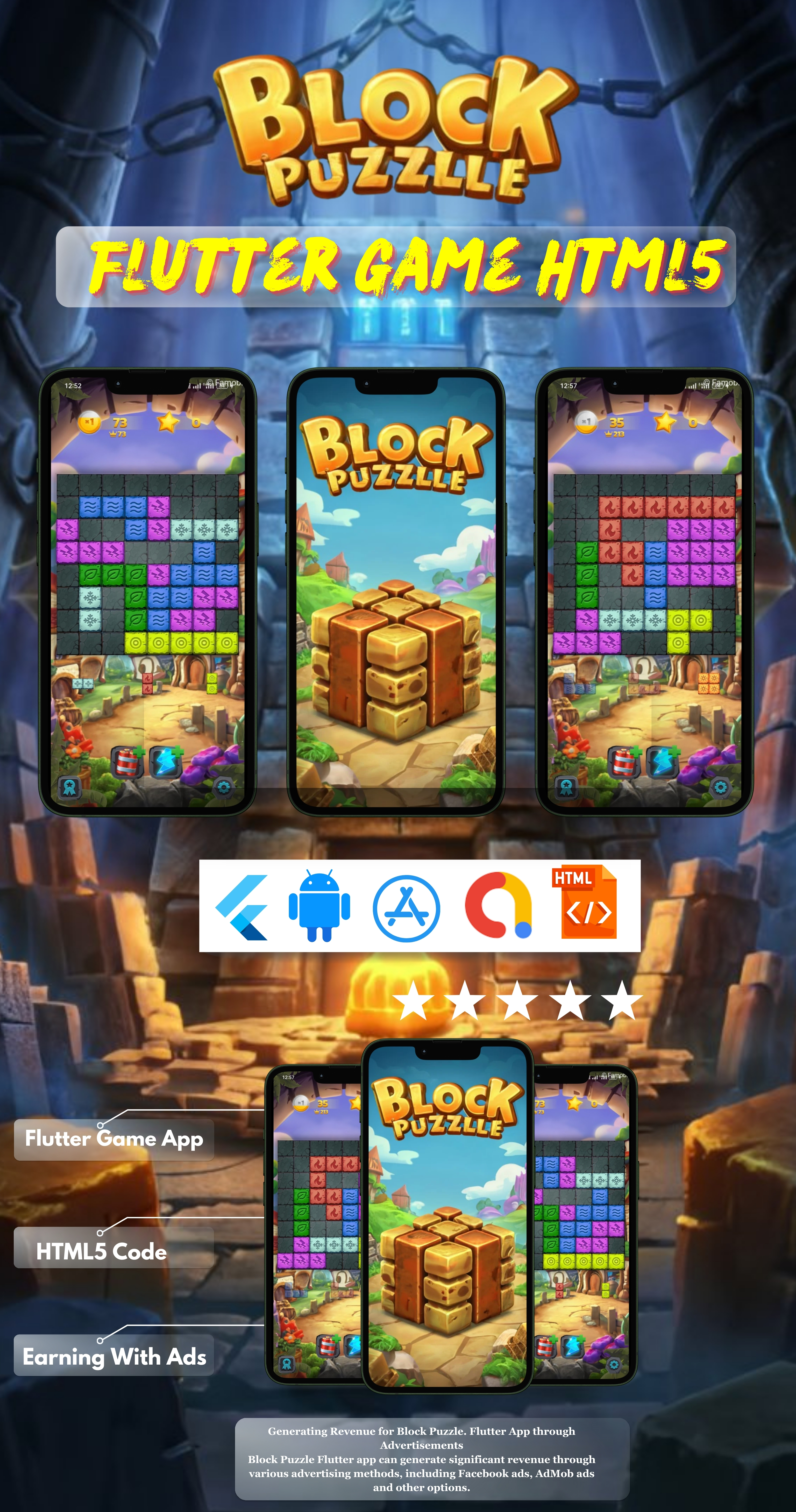 Block Puzzle Flutter Mobile Game App With HTML5 Code