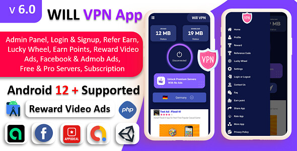 SAM VPN App - Secure VPN and Fast Servers VPN  | Reward Video Ads | Subscription | Admob & FB Ads - 8