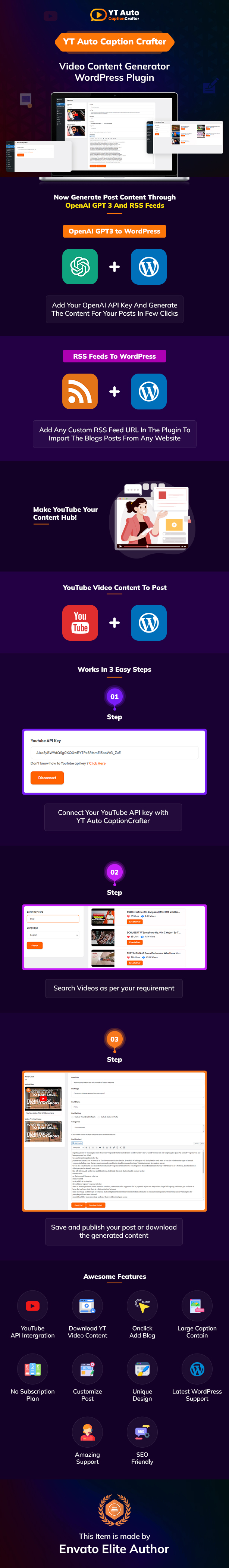 YT Auto - مساعد الكتابة بالذكاء الاصطناعي ومكوّن WordPress الإضافي لمولد محتوى الفيديو - 2