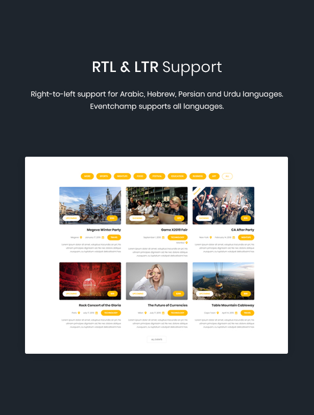 Tema rtl do evento WordPress