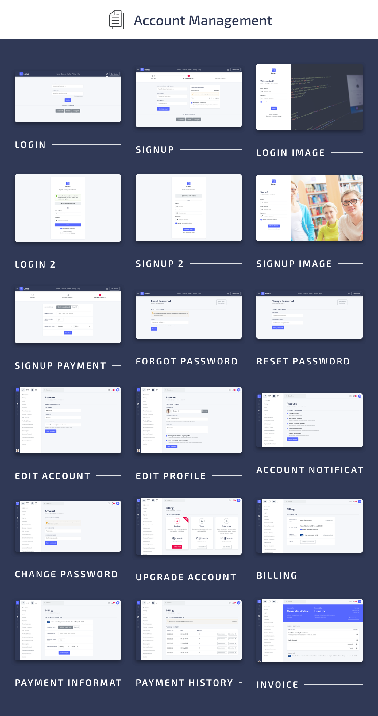 Account Management - Luma HTML Education & Learning Management System Admin Template