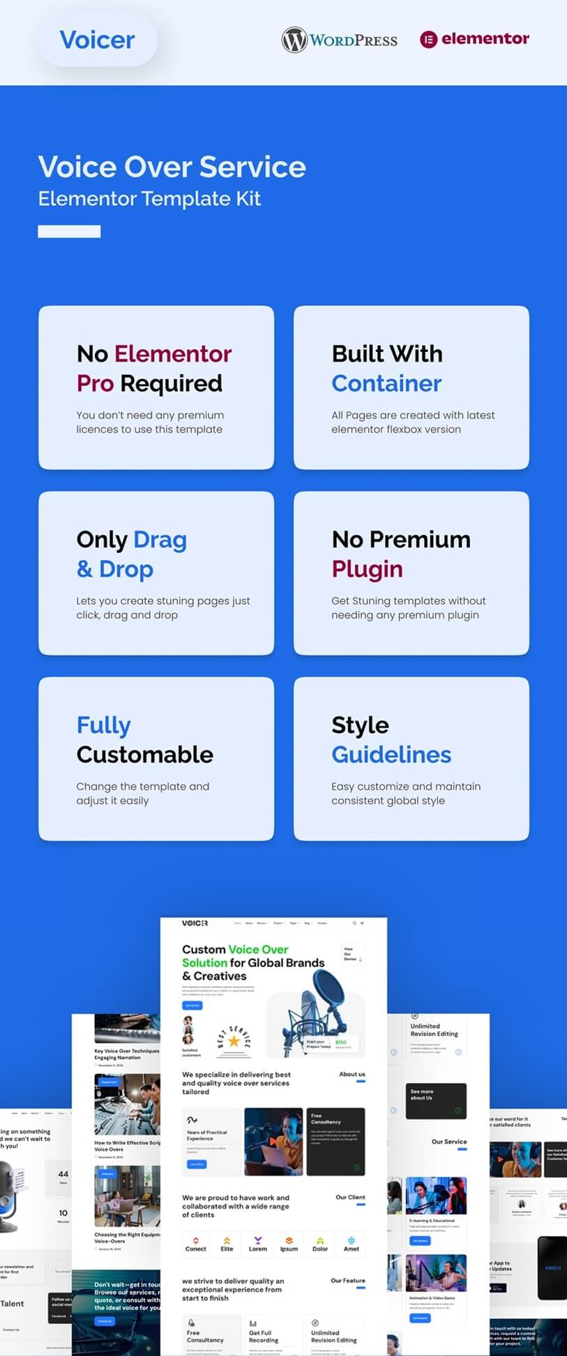 Voicer - Voice Over Services Elementor Template Kit - 1