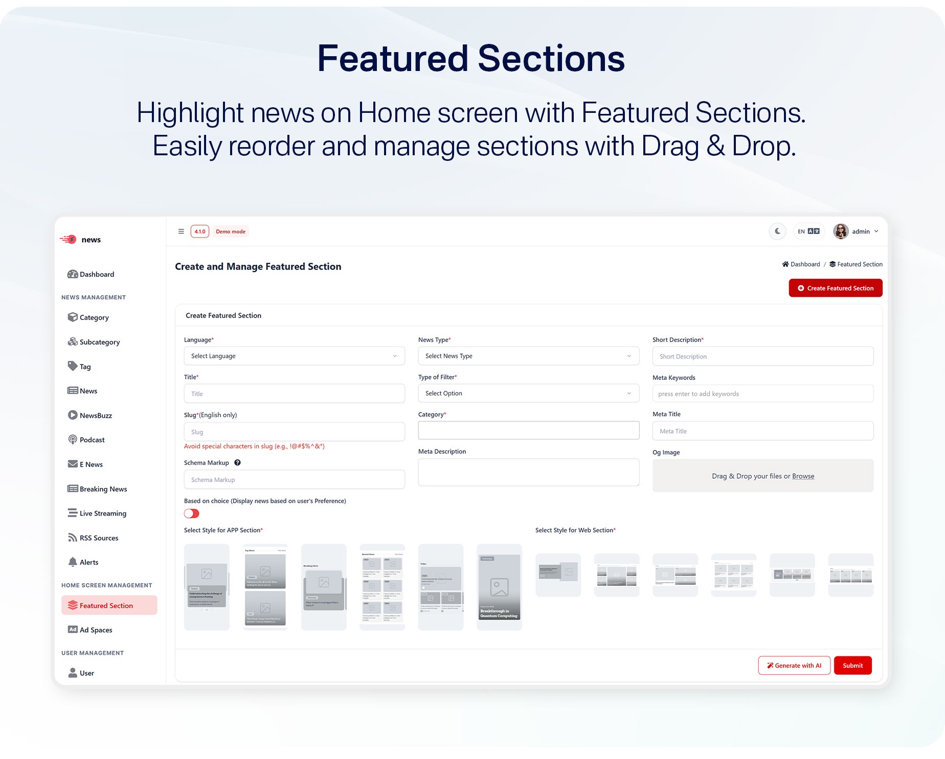 Admin Featured Section