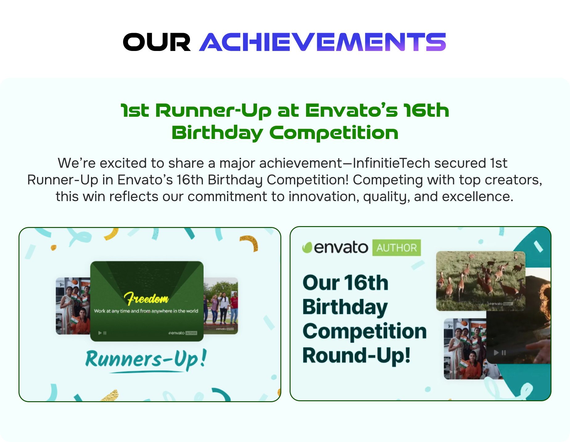 Envato 16th birthday competition runners up | Our Achievements on Envato