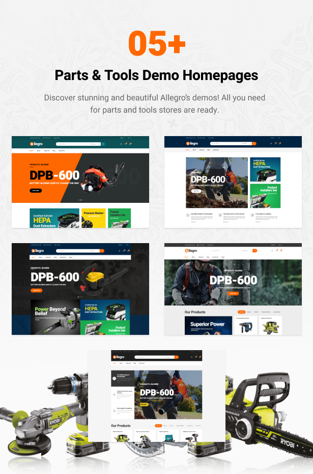 Allegro Equipment Elementor WordPress Homepages