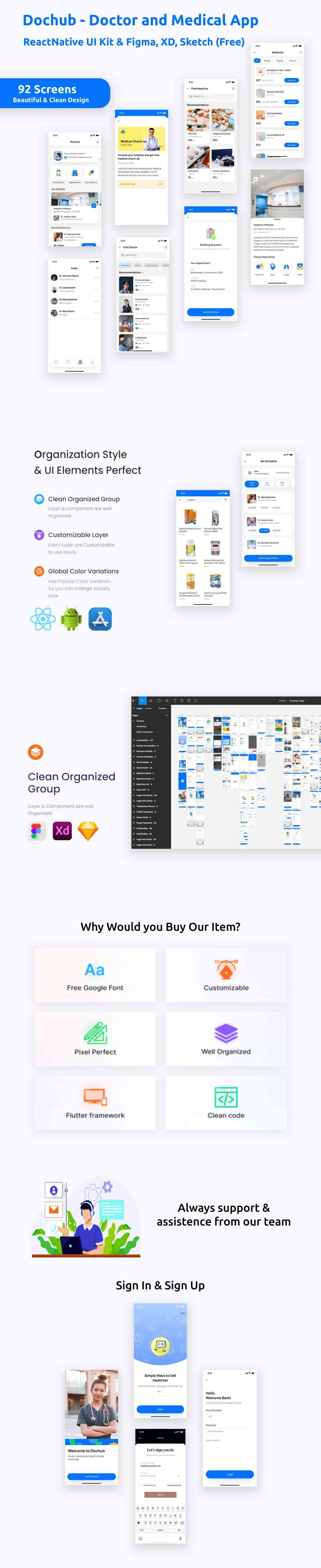 DocHub ANDROID + IOS + FIGMA + SKETCH | UI Kit | ReactNative | Doctor & Medical App - 1