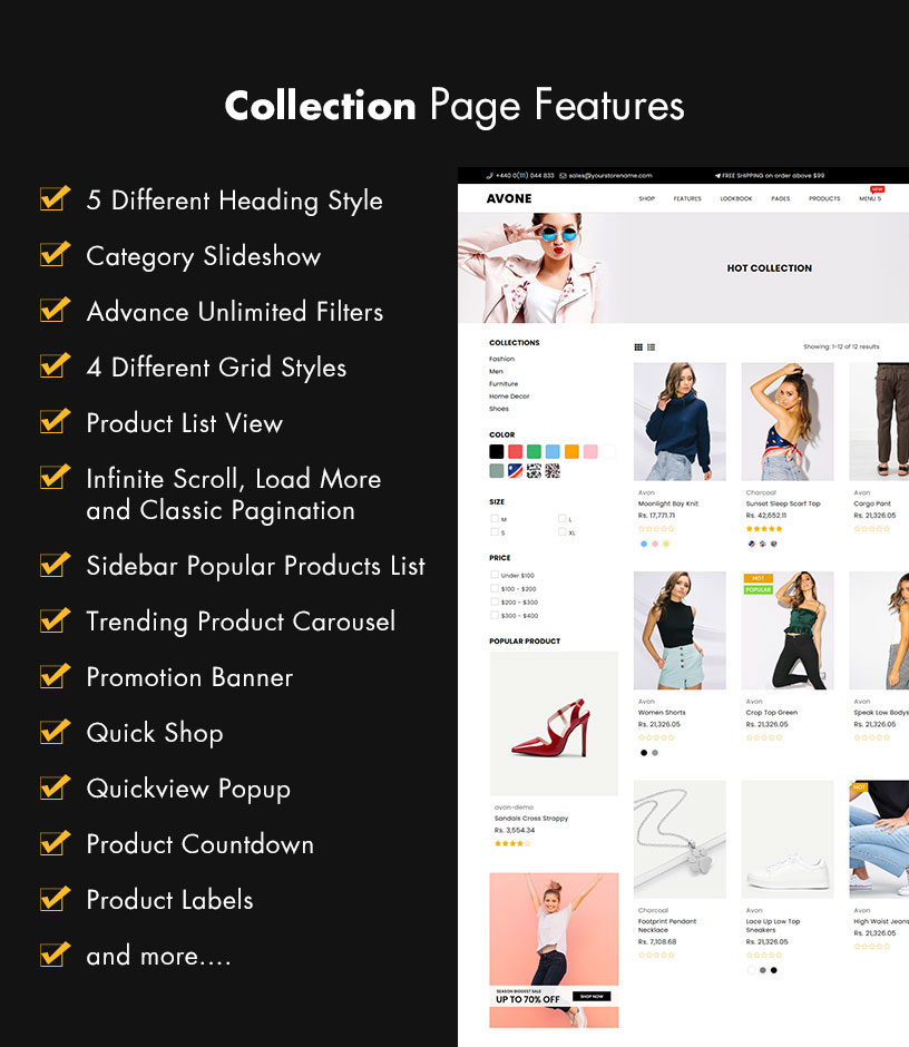 Collection page features