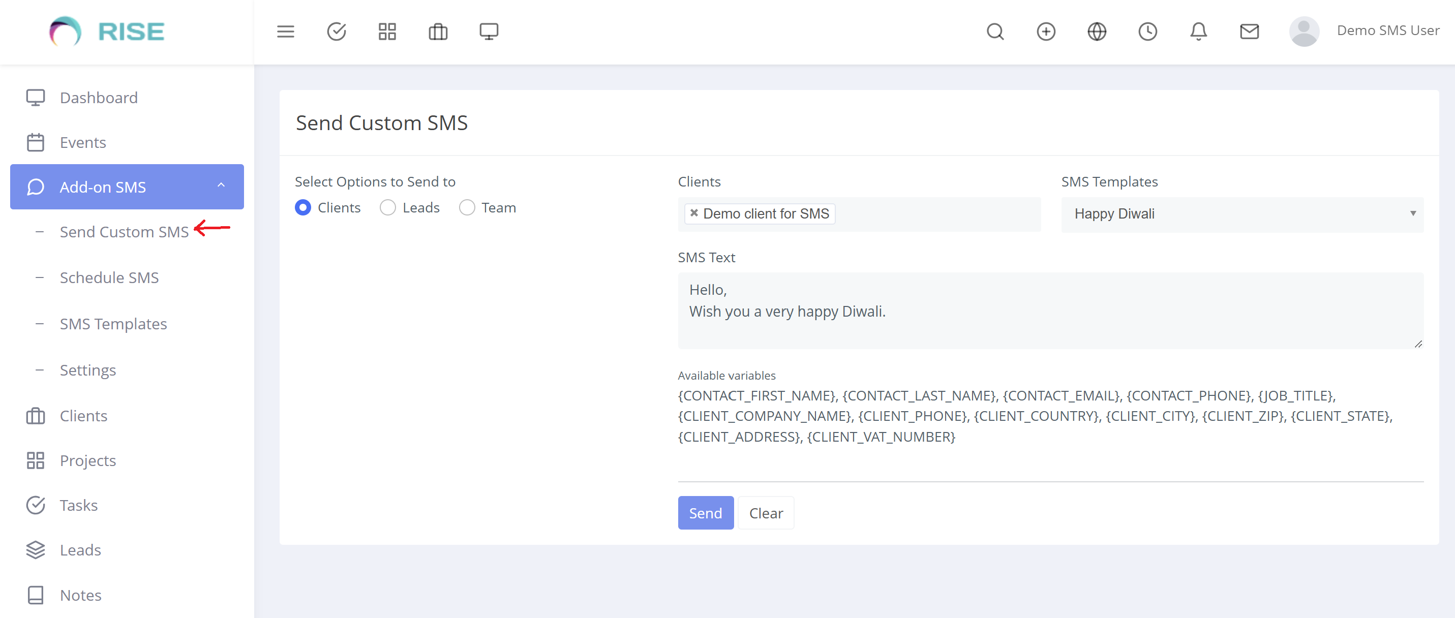 Add-on SMS Manager Plugin for Rise CRM - 2