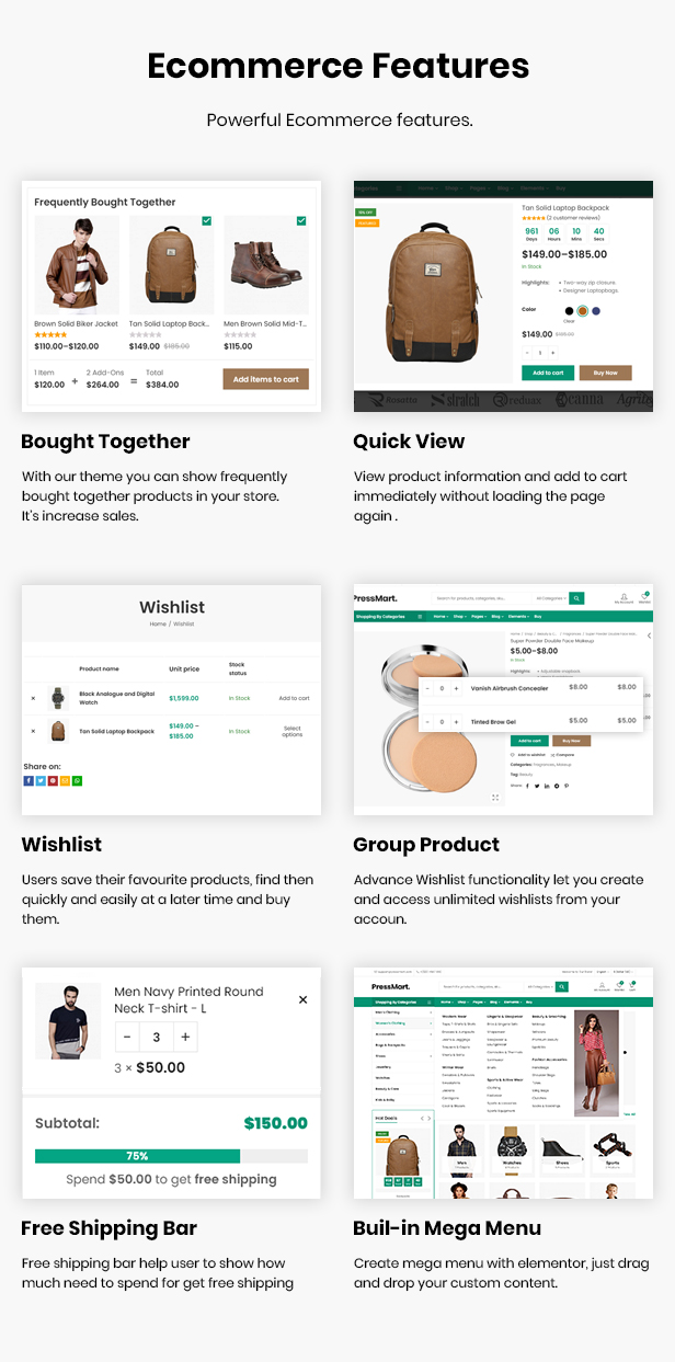 PressMart Ecommerce Features
