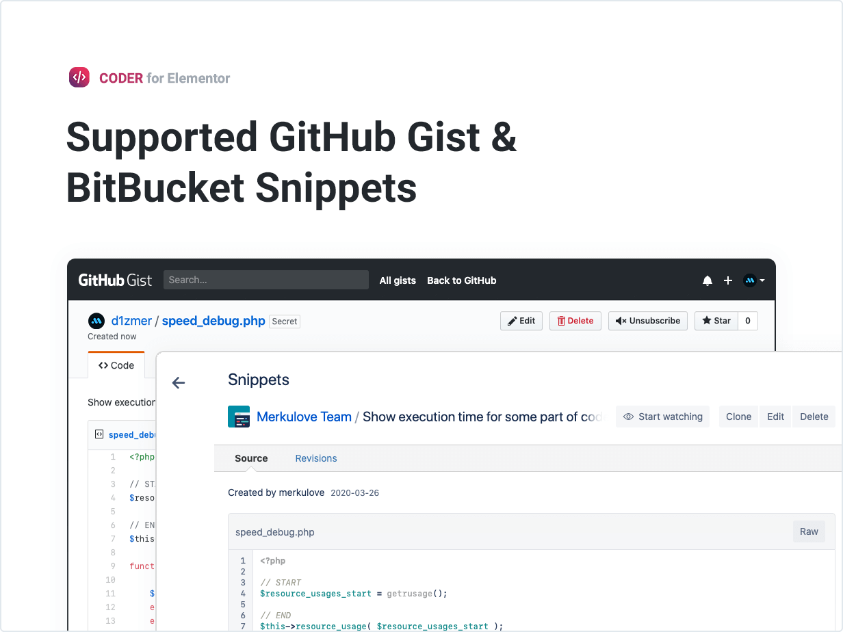 Snippets CitHub Gist e BitBucket suportados