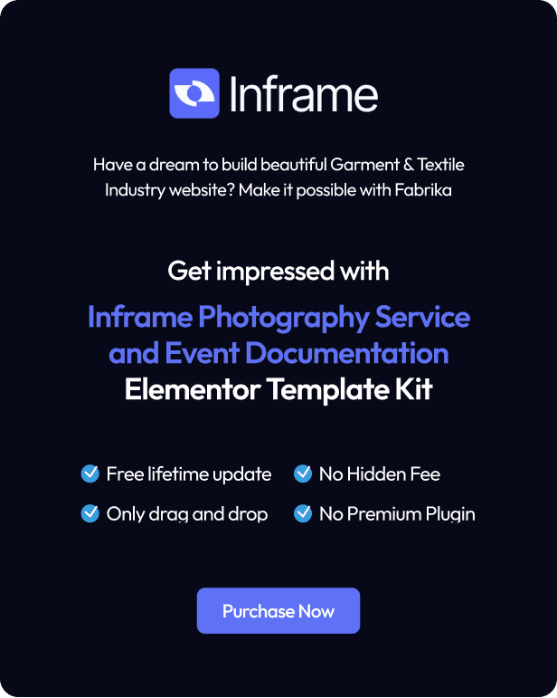 Inframe - Photography Service & Event Documentation Elementor Template Kit - 1