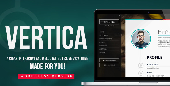Vertica - Resume / CV & Portfolio WordPress Theme - Personal Blog / Magazine