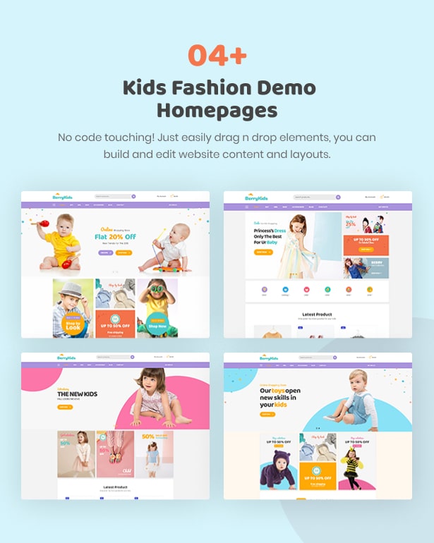 Páginas iniciais de demonstração do tema WordPress da BerryKid Baby Store