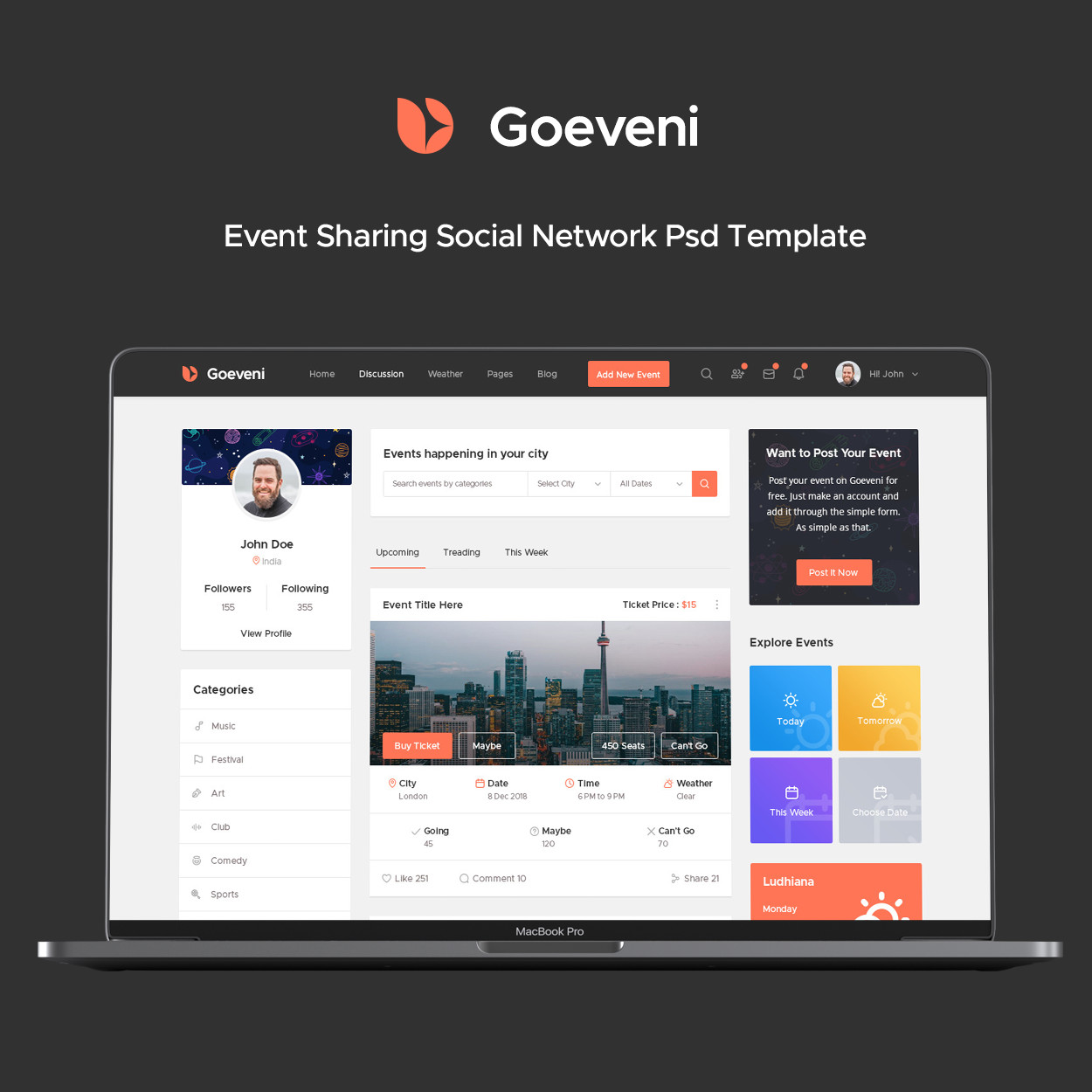 Goeveni - Event Sharing Social Network Psd Template - 1