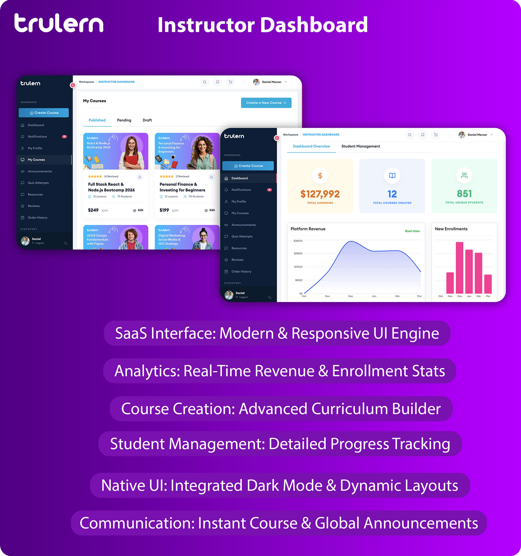 React Node.js LMS Instructor Dashboard SaaS UI