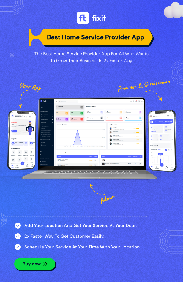 Fixit | Multi Vendor On Demand, Handyman, Home service Flutter App with Admin Complete Solution