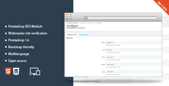 Prestashop SEO Module FREE Webmaster Site Verification