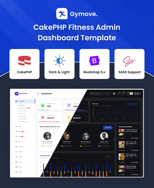 Gymove - Fitness Admin Dashboard Bootstrap CakePHP Template With Dark view