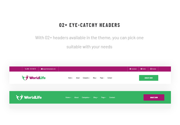 Worldlife Charity WordPress Theme Headers Style