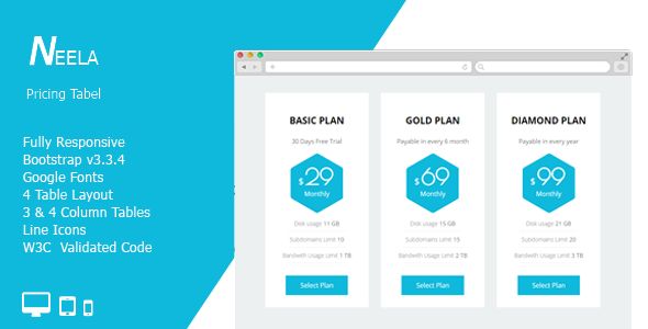 Neela - CSS3 Responsive Pricing Table 