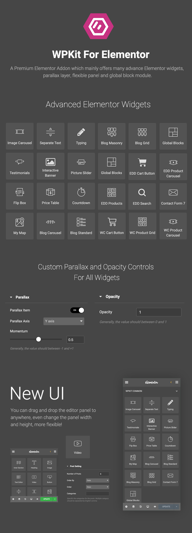WPKit para Elementor |  Coleção de widgets de elemento avançado e camada de paralaxe - 1