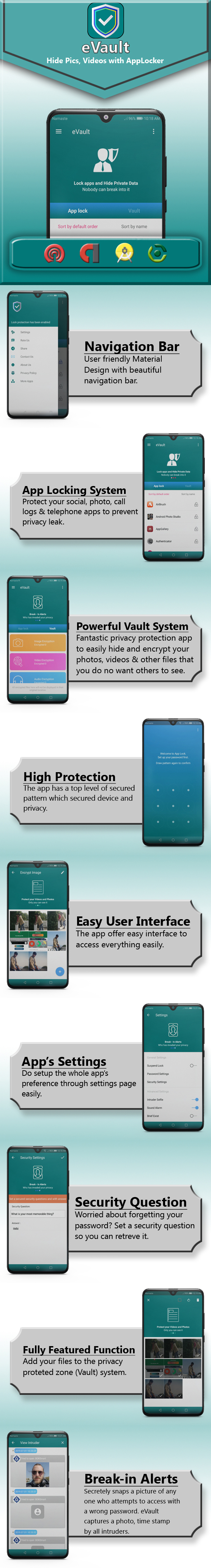 eVault - Hide Pics, Videos with AppLocker | Beautiful UI, Ads Slider, Admob, Push Notification - 5