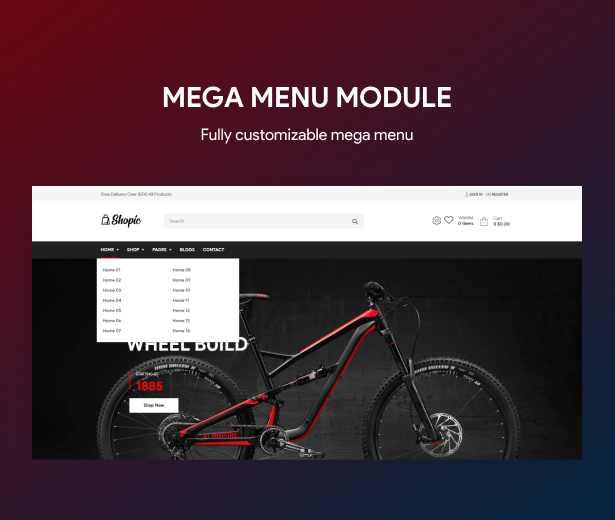 Top drop-down Horizontal Mega menu 
