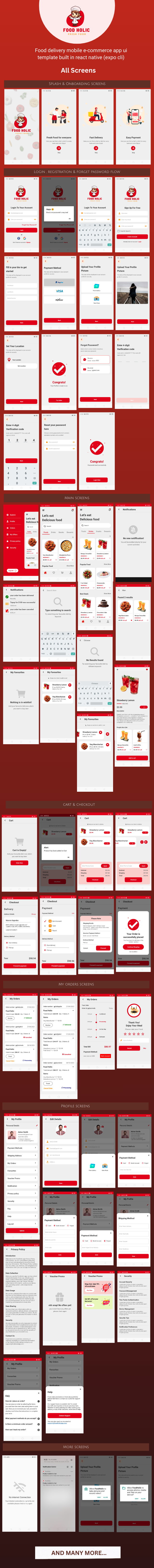 FoodHolic: React native Mobile food delivery app ui kit screenshots