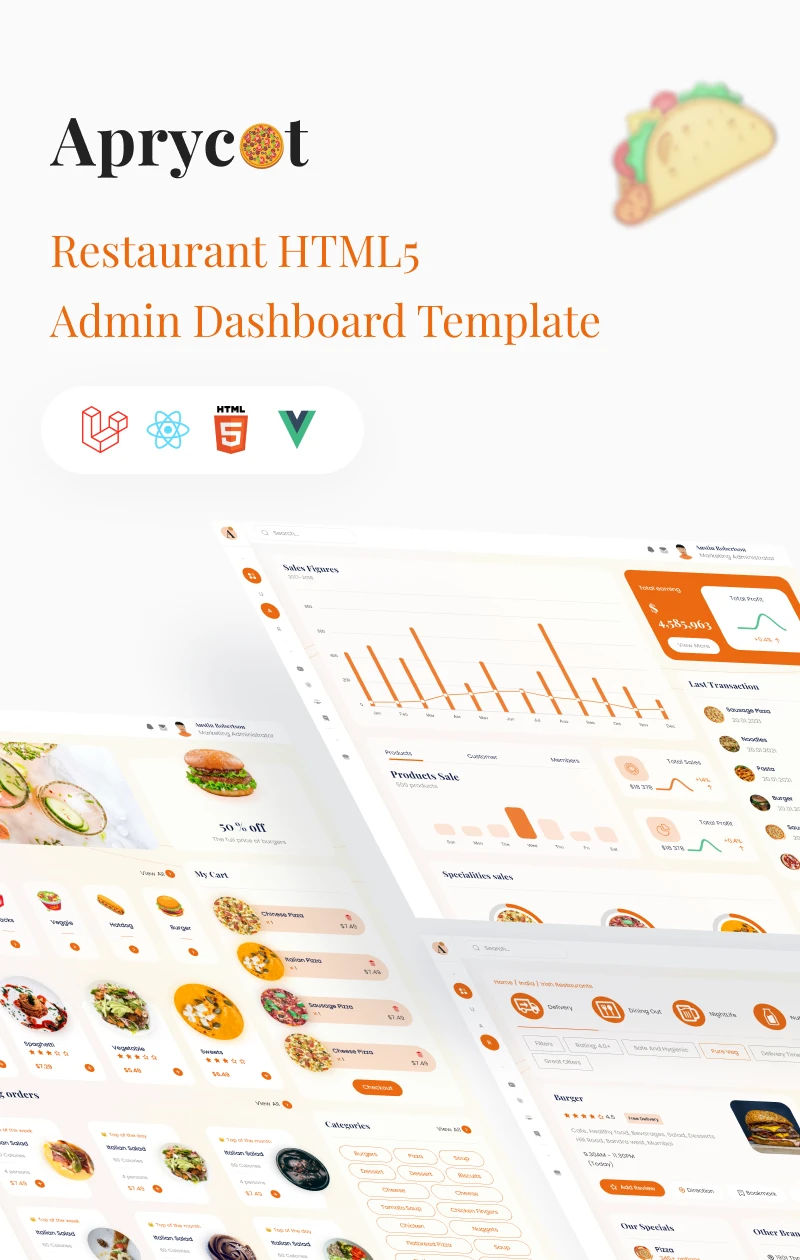 Aprycot | Restaurant Management Admin Template (HTML, Vue, React, Laravel) - 8