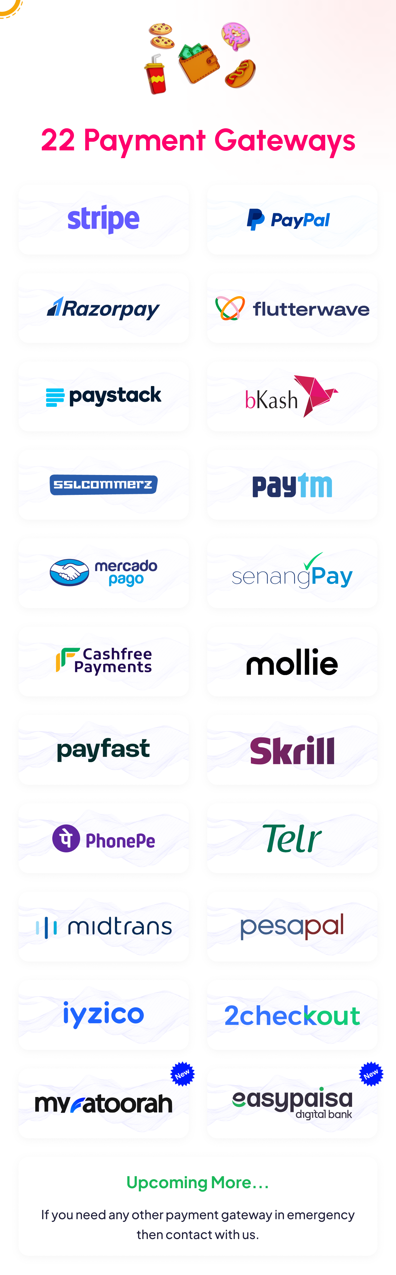 Payment Gateway's included with foodking