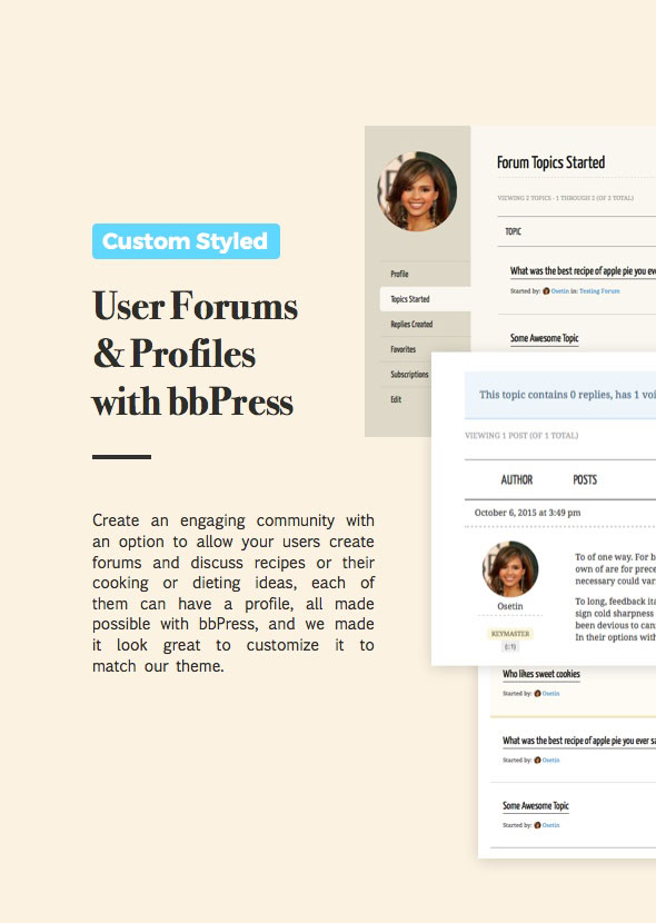 food recipes wordpress theme with bbpress forum support