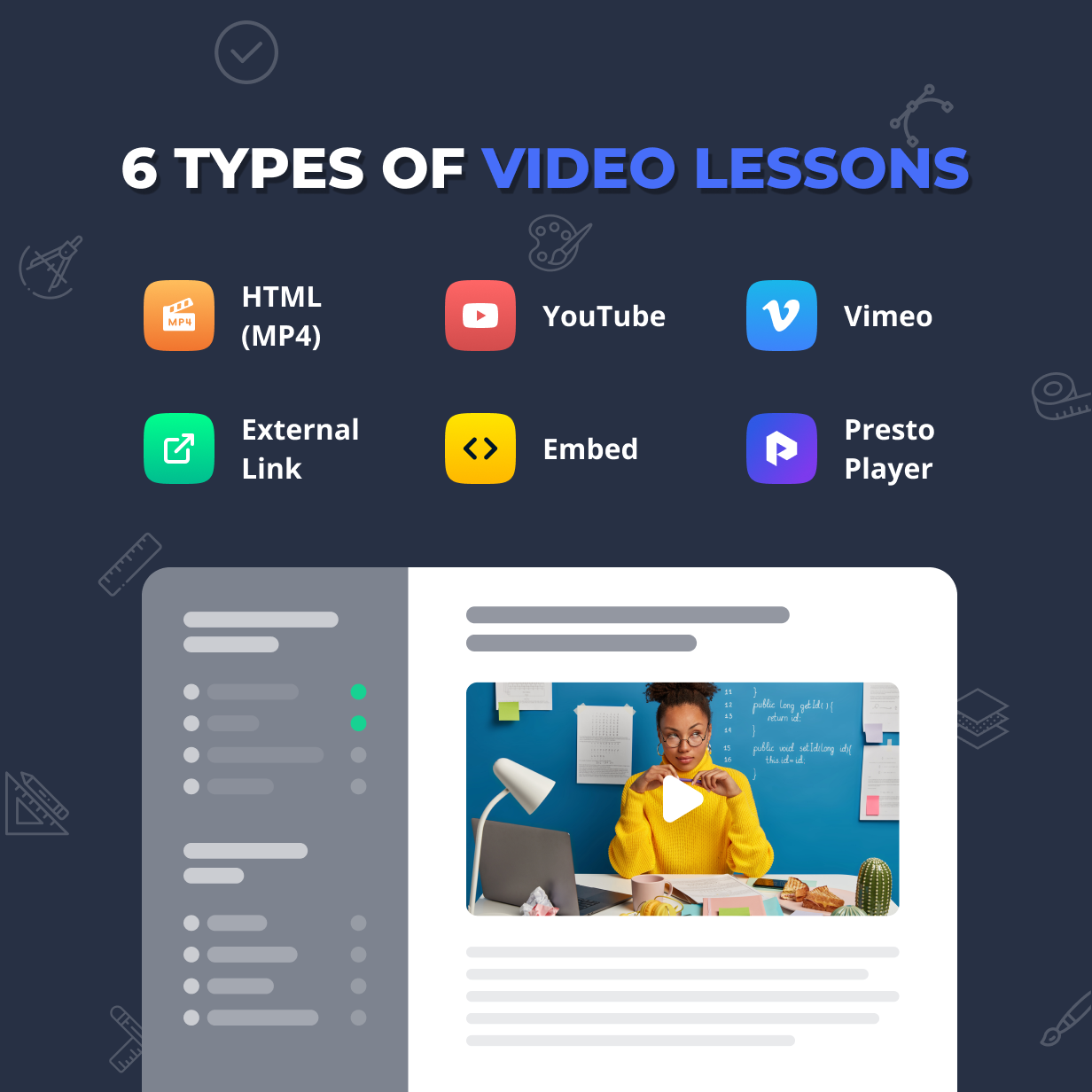 Education WordPress Theme - Video Lesson Types