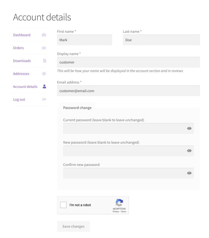 WooCommerce Advanced CAPTCHA plugin account details form