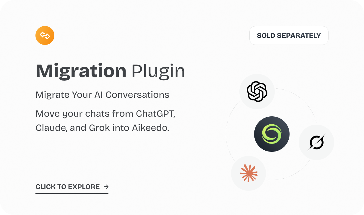 Move your chats from ChatGPT, Claude, and Grok into Aikeedo. @heyaikeedo #aikeedo