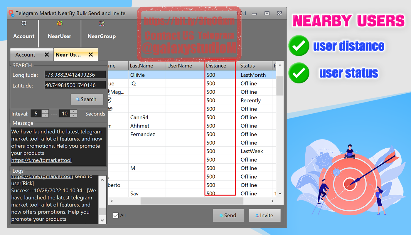 Telegram Nearby Users|Group|Channel Bulk Send | Extract |Invite