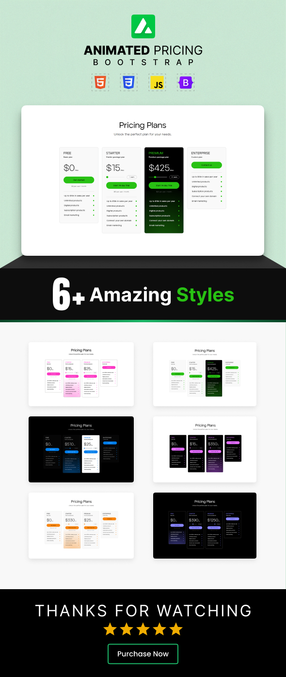 Bootstrap animated pricing cards with dynamic price control - 1